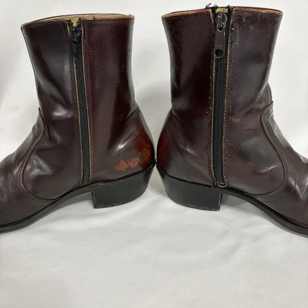 Vintage Wonder Walkers Mens 9.5 D Leather Western Boots USA Side Zip Oxblood